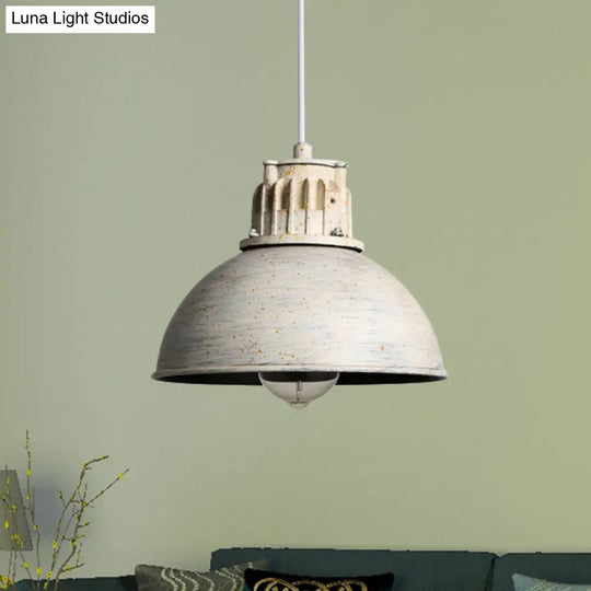 Farmhouse Restaurant Pendant Light With Domed Metallic Shade In Matte White - 1-Light Down Lighting