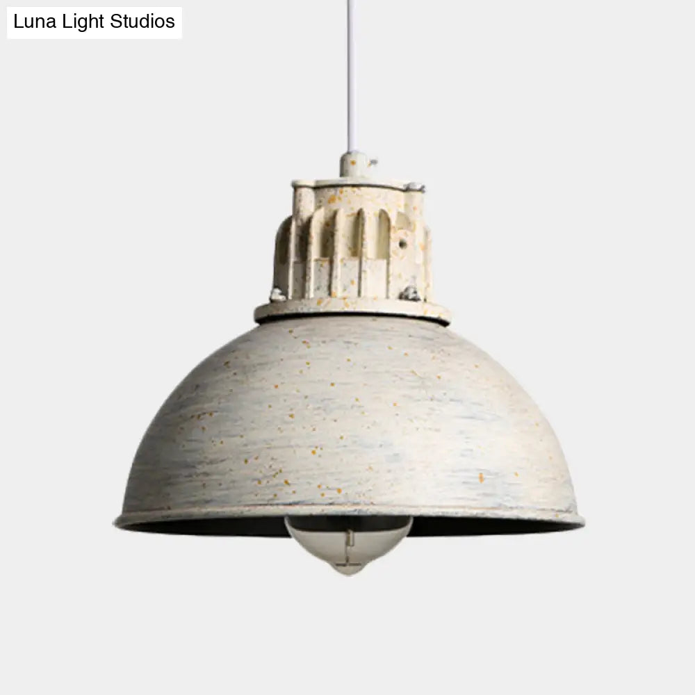 Farmhouse Restaurant Pendant Light With Domed Metallic Shade In Matte White - 1-Light Down Lighting