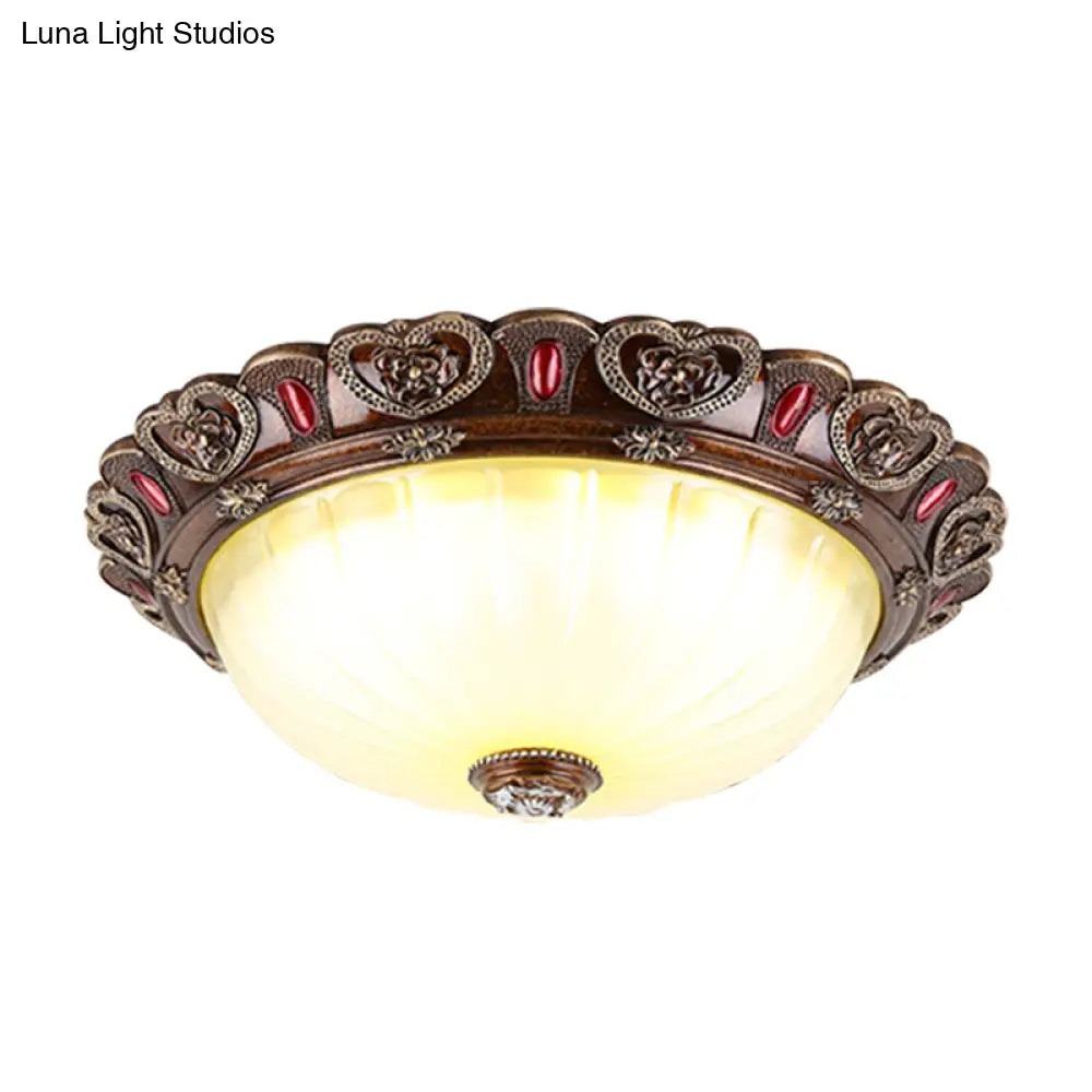 Farmhouse Ribbed Ceiling Flush Light With Led And Brown Finish In 3 Sizes