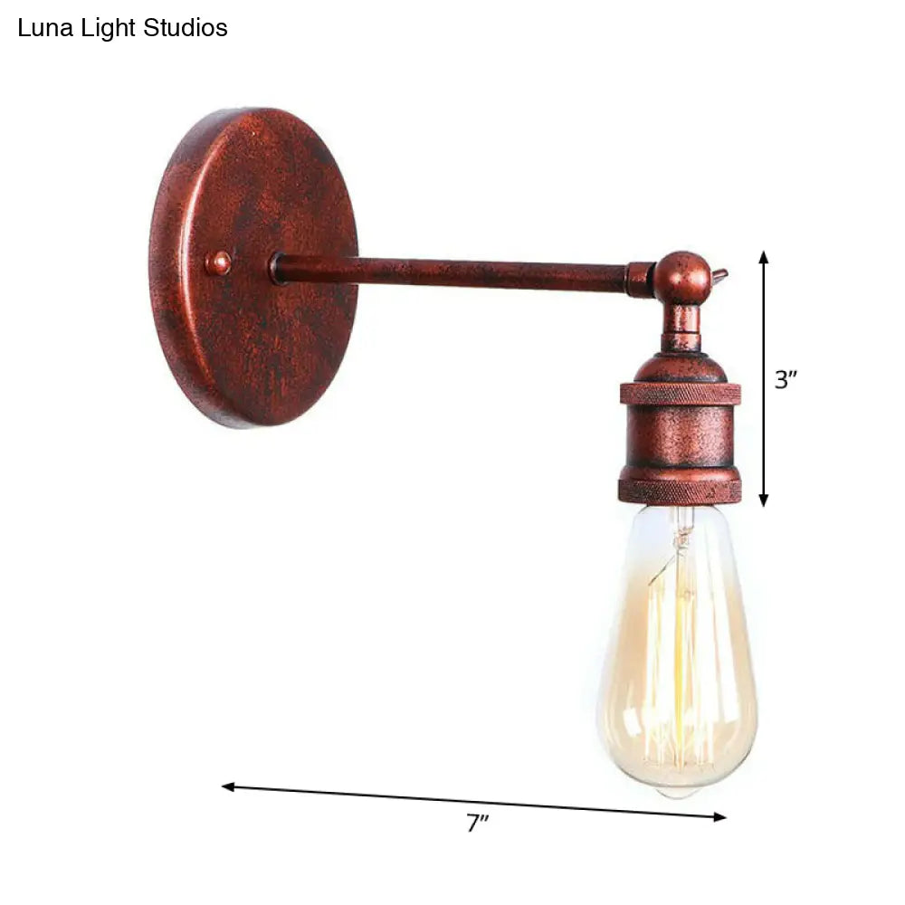 Farmhouse Rust Mesh Wall Lamp With Rotating Single-Bulb: Bowl Cone Or Horn Design - Living Room