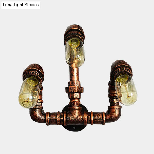 Farmhouse Rustic Metal Wall Sconce Lighting - Set Of 3 Bulbs With Curved Arm Design Ideal For Bars