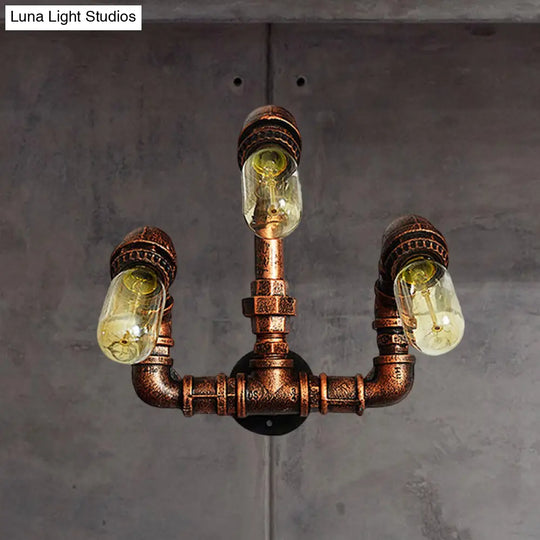 Farmhouse Rustic Metal Wall Sconce Lighting - Set Of 3 Bulbs With Curved Arm Design Ideal For Bars