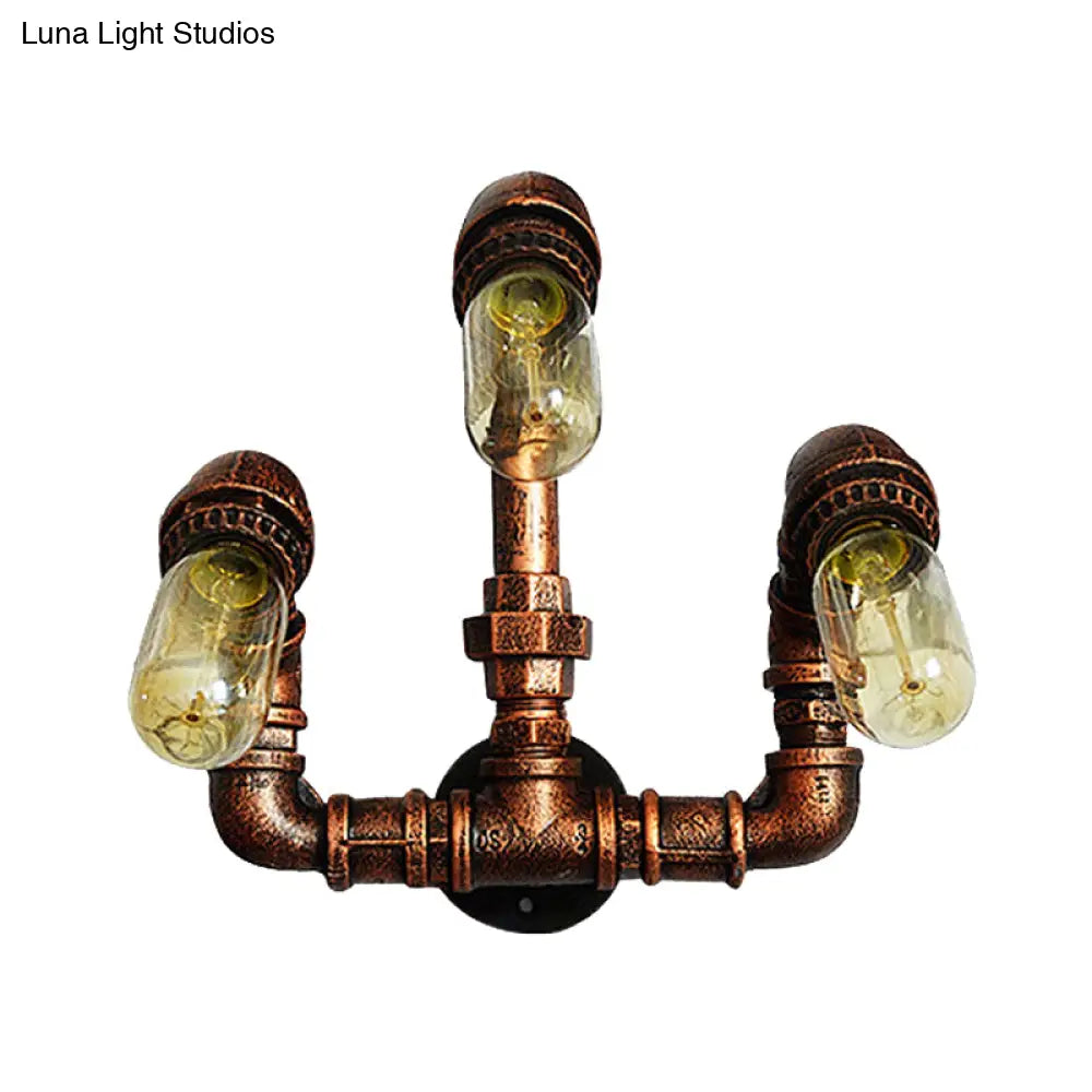 Farmhouse Rustic Metal Wall Sconce Lighting - Set Of 3 Bulbs With Curved Arm Design Ideal For Bars