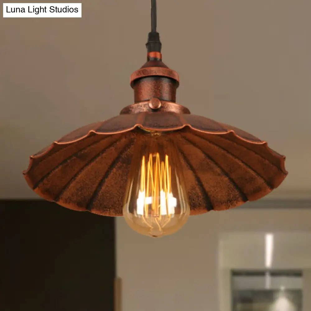 Farmhouse Scalloped Iron Pendant Light With 1 Hanging Ceiling - Indoor Lighting