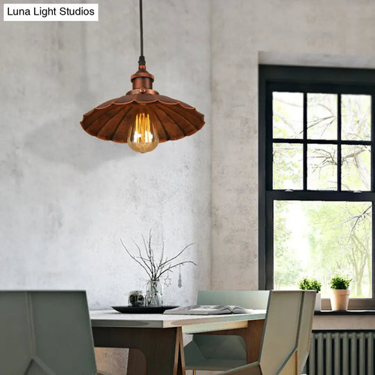 Iron Farmhouse Style Hanging Ceiling Light With Scalloped Shade