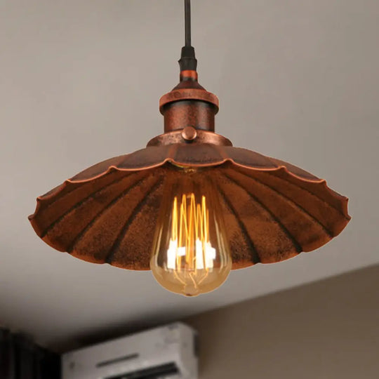Farmhouse Scalloped Iron Pendant Light With 1 Hanging Ceiling - Indoor Lighting Rust