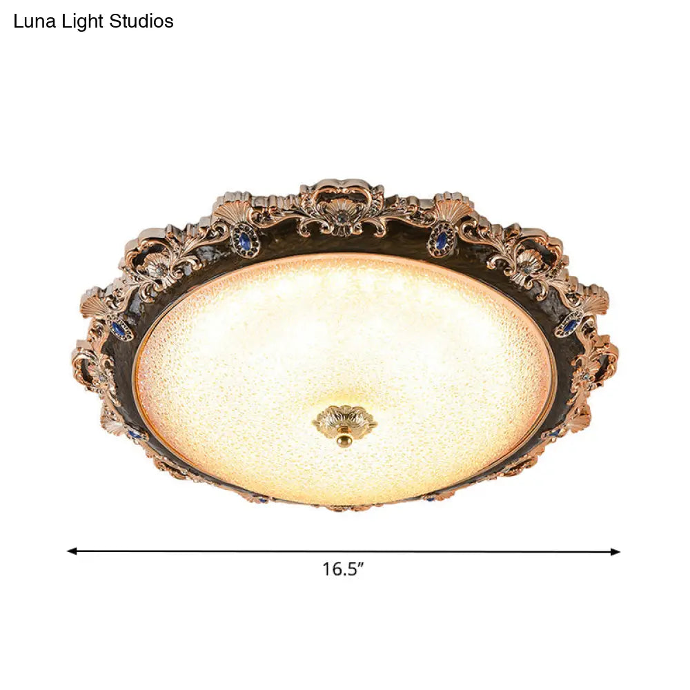 Farmhouse Seedy Glass Flush Lighting Fixture With Domed Shade - Led Brown Ceiling In Warm/White