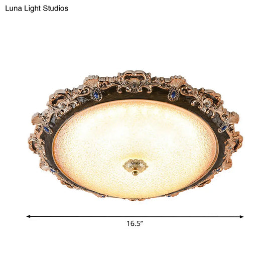 Farmhouse Seedy Glass Flush Lighting Fixture With Domed Shade - Led Brown Ceiling In Warm/White