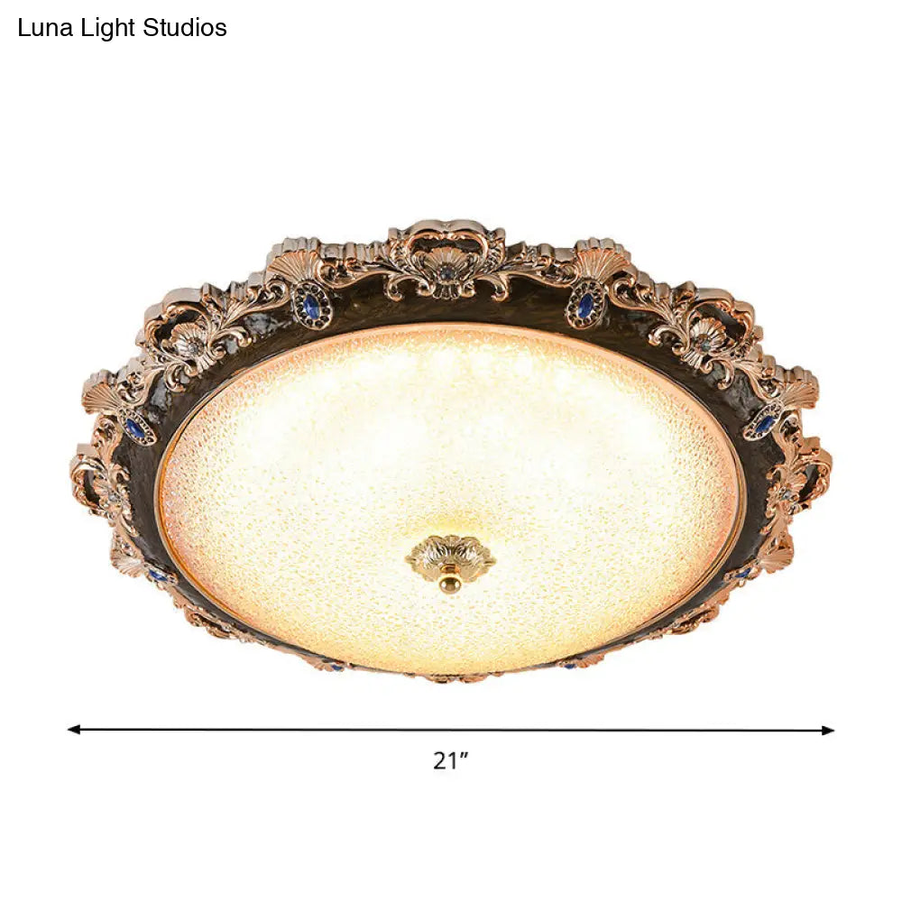 Farmhouse Seedy Glass Flush Lighting Fixture With Domed Shade - Led Brown Ceiling In Warm/White
