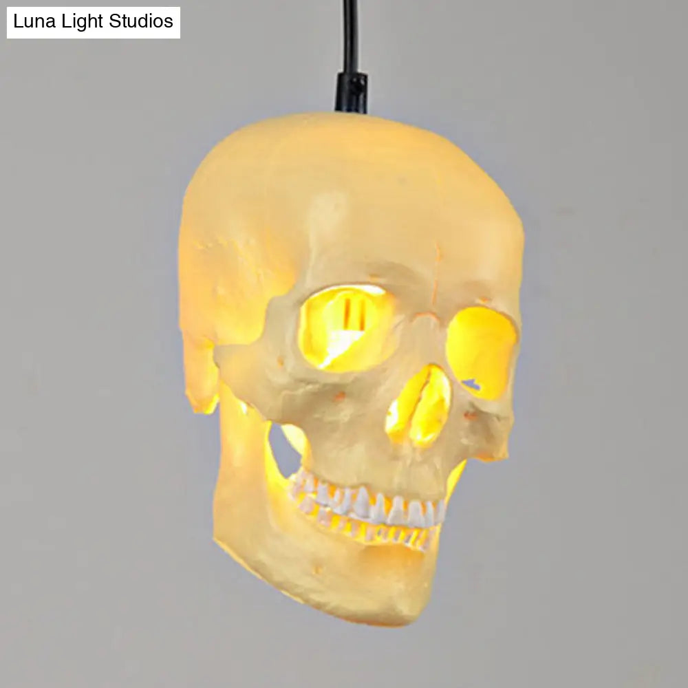 Farmhouse Skull Shaped Resin Pendant Light Kit In White - 1-Light Hanging Fixture