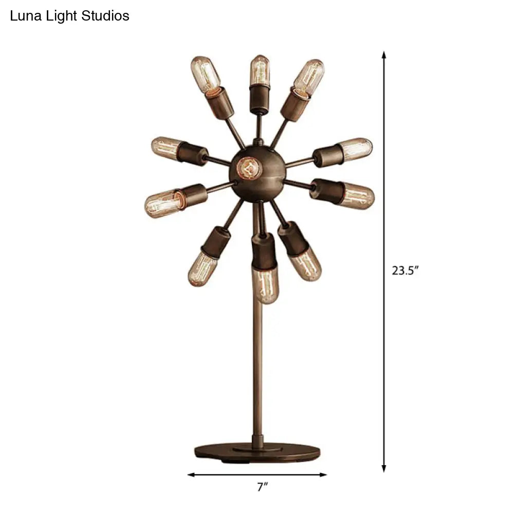 Farmhouse Sputnik Table Lighting: Multi-Light Iron Standing Light For Coffee Shop - Open Bulb Design