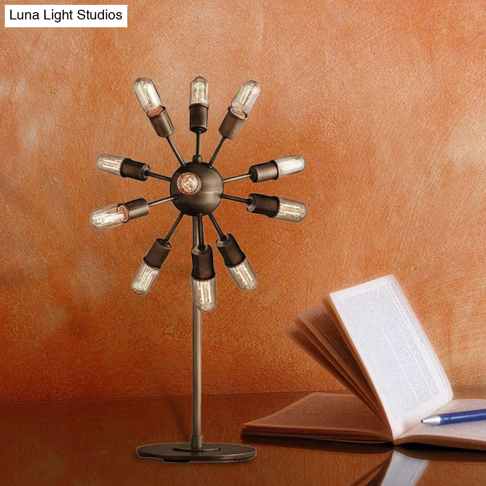 Farmhouse Sputnik Table Lighting: Multi-Light Iron Standing Light For Coffee Shop - Open Bulb Design