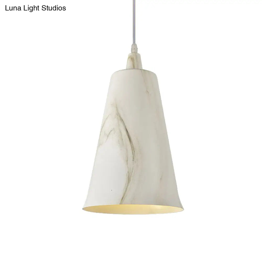 Farmhouse Style 1-Light Metal Pendant Fixture - White/Yellow/Brown Deep Cone Living Room Hanging