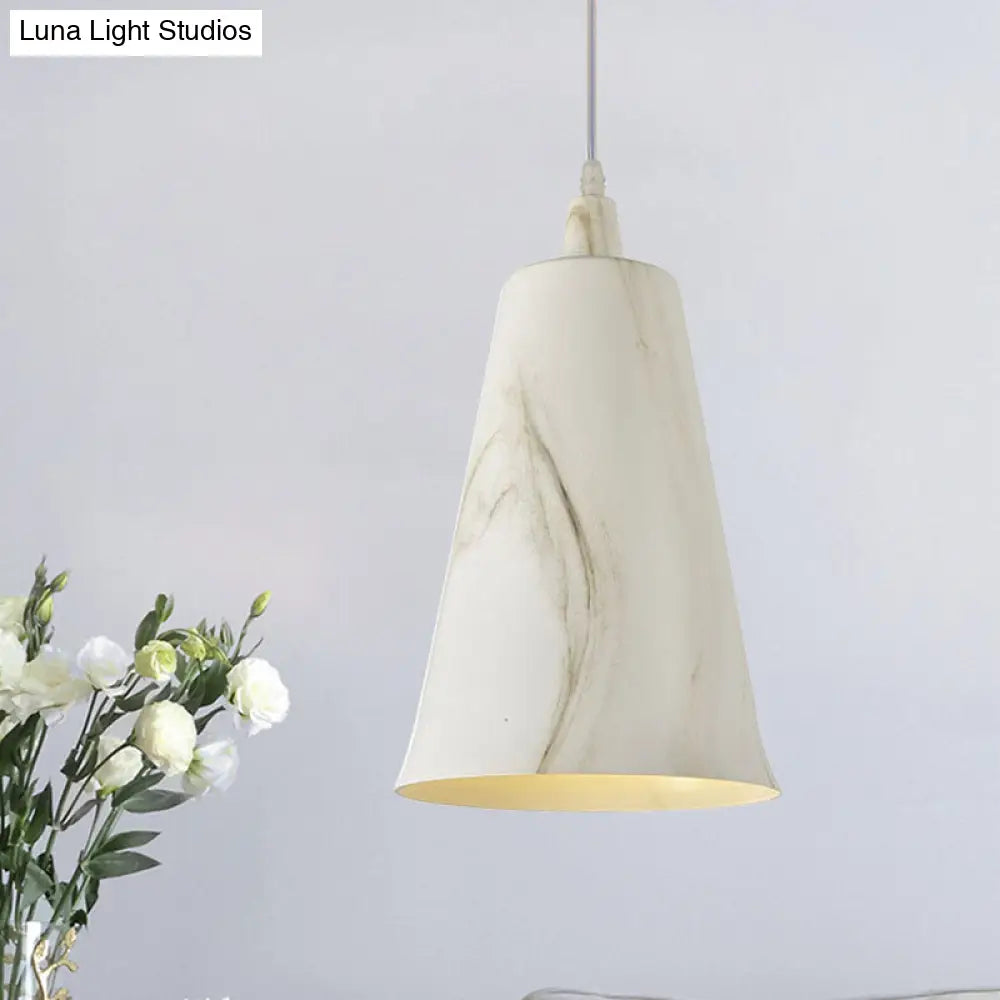 Farmhouse Style 1-Light Metal Pendant Fixture - White/Yellow/Brown Deep Cone Living Room Hanging