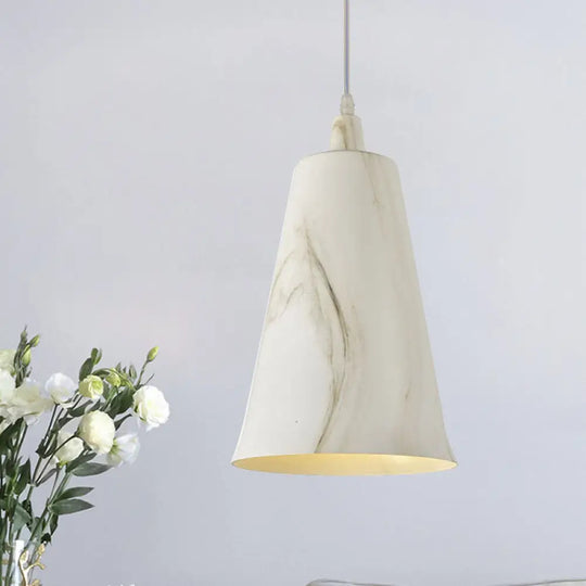 Farmhouse Style 1-Light Metal Pendant Lighting Fixture - White/Yellow/Brown Deep Cone Living Room