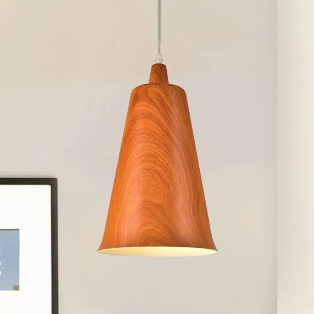 Farmhouse Style 1-Light Metal Pendant Lighting Fixture - White/Yellow/Brown Deep Cone Living Room