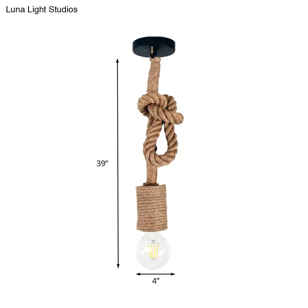 Adjustable Rope Pendant Light - Farmhouse Hanging Ceiling Lamp In Beige