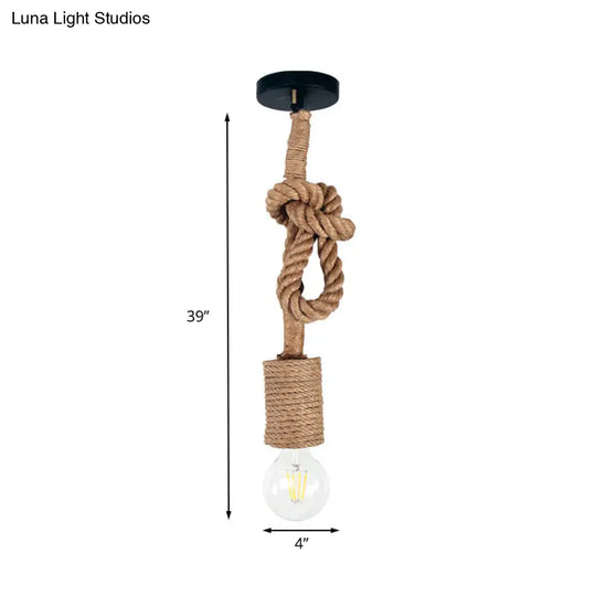 Adjustable Rope Pendant Light - Farmhouse Hanging Ceiling Lamp In Beige