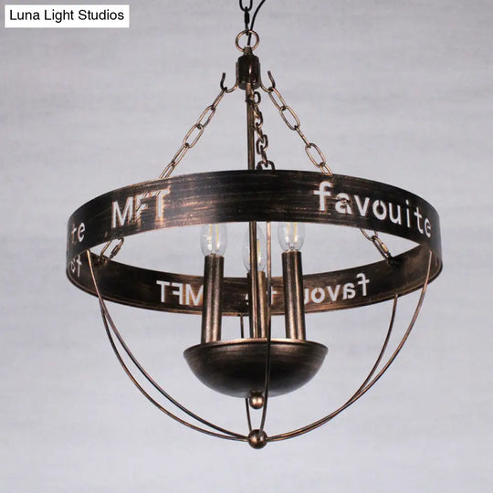 Farmhouse Style Antique Bronze Metal Chandelier - 3-Light Candle Hanging Fixture