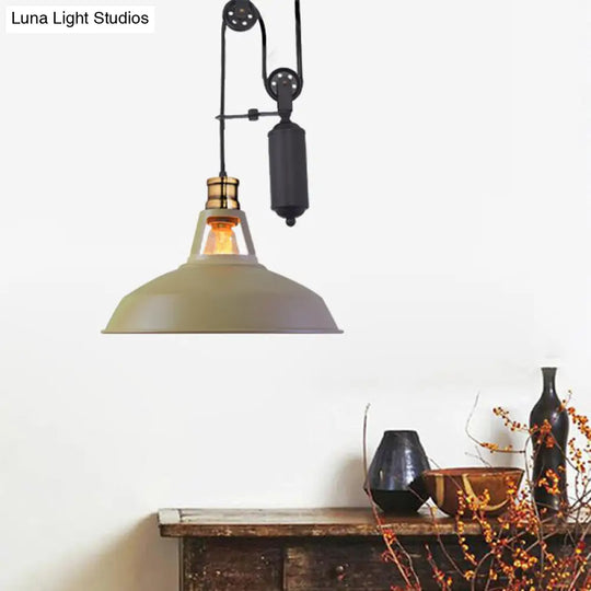 Farmhouse Style Ceiling Barn Pendant Lamp - Rustic Metallic Hanging Light With Pulley For Bedroom