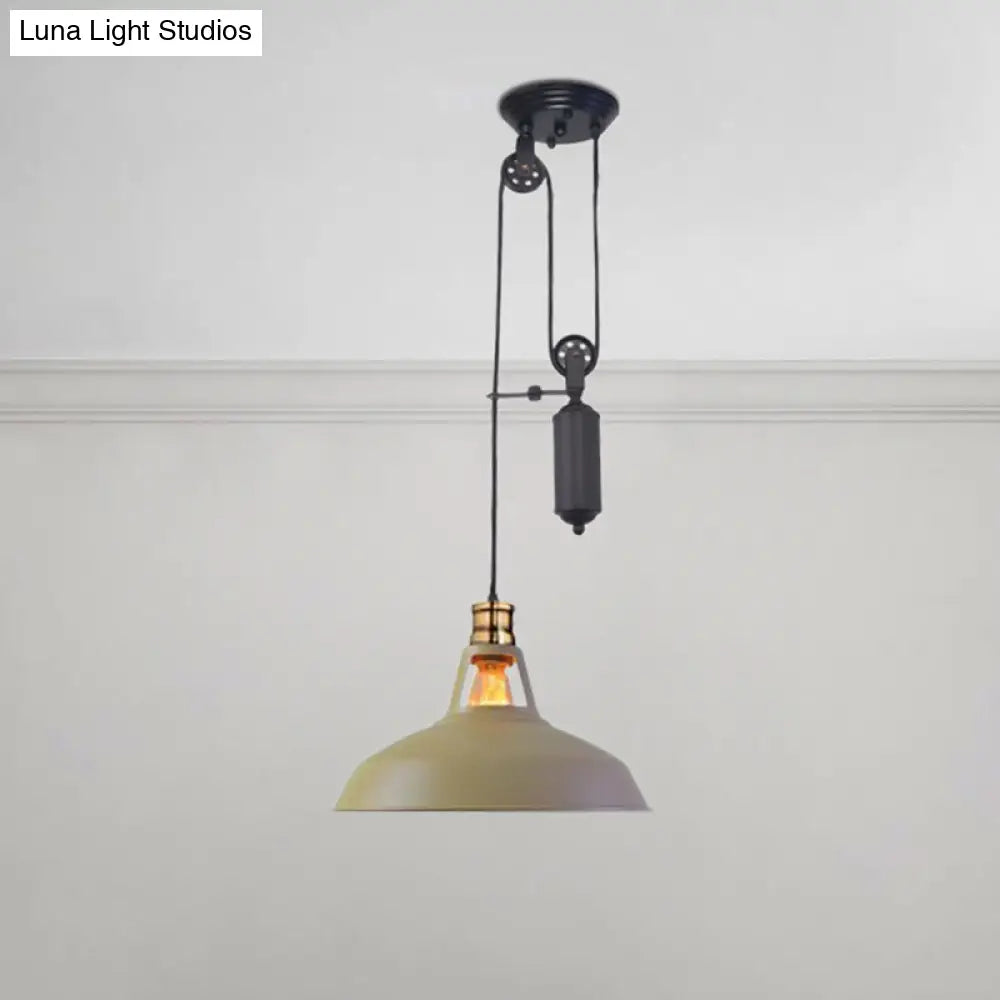 Farmhouse Style Ceiling Barn Pendant Lamp - Rustic Metallic Hanging Light With Pulley For Bedroom