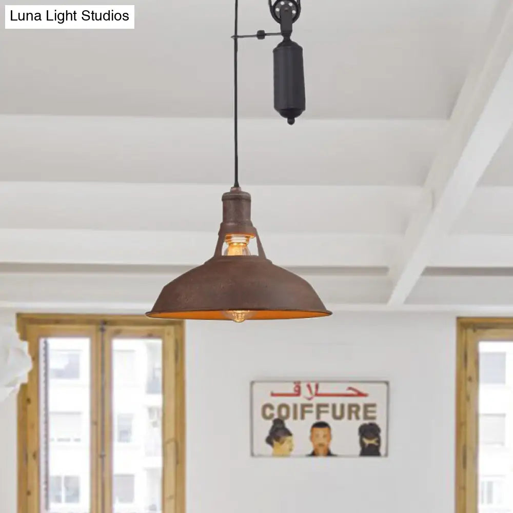 Farmhouse Style Ceiling Barn Pendant Lamp - Rustic Metallic Hanging Light With Pulley For Bedroom