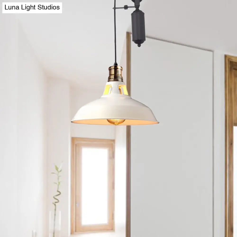 Farmhouse Style Ceiling Barn Pendant Lamp - Rustic Metallic Hanging Light With Pulley For Bedroom