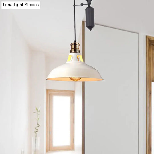 Farmhouse Style Ceiling Barn Pendant Lamp - Rustic Metallic Hanging Light With Pulley For Bedroom