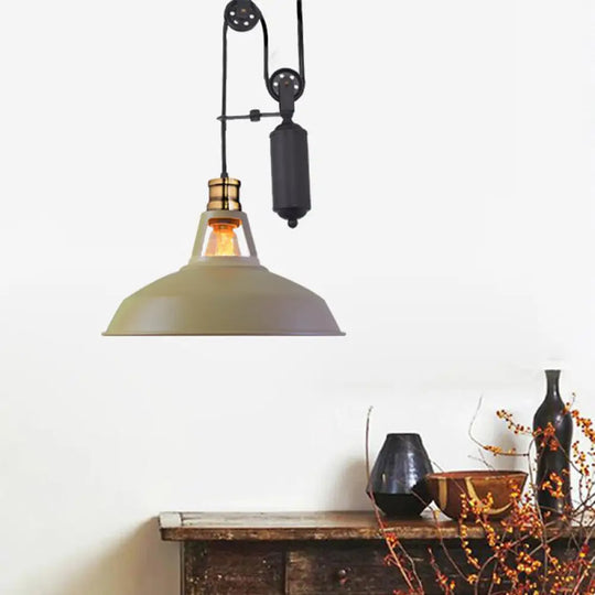 Farmhouse-Style Barn Pendant Ceiling Lamp - Rustic Hanging Light With Pulley For Bedroom Beige