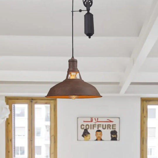 Farmhouse-Style Barn Pendant Ceiling Lamp - Rustic Hanging Light With Pulley For Bedroom Rust