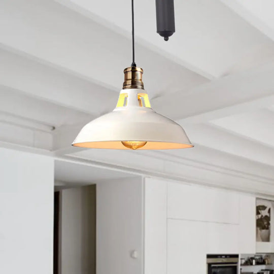 Farmhouse-Style Barn Pendant Ceiling Lamp - Rustic Hanging Light With Pulley For Bedroom White