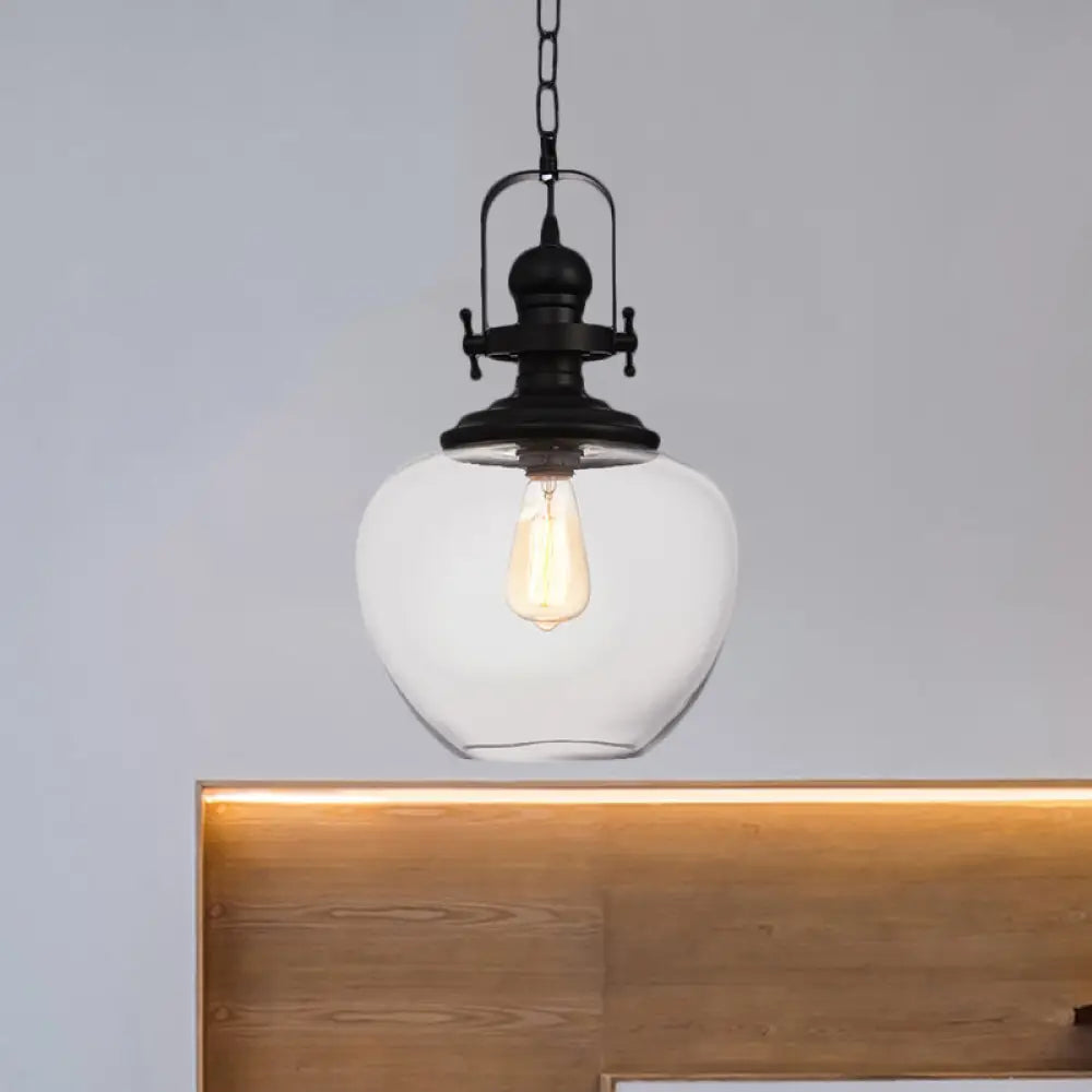 Farmhouse Style Black Globe Pendant Ceiling Light With Clear Glass - Perfect For Living Room And