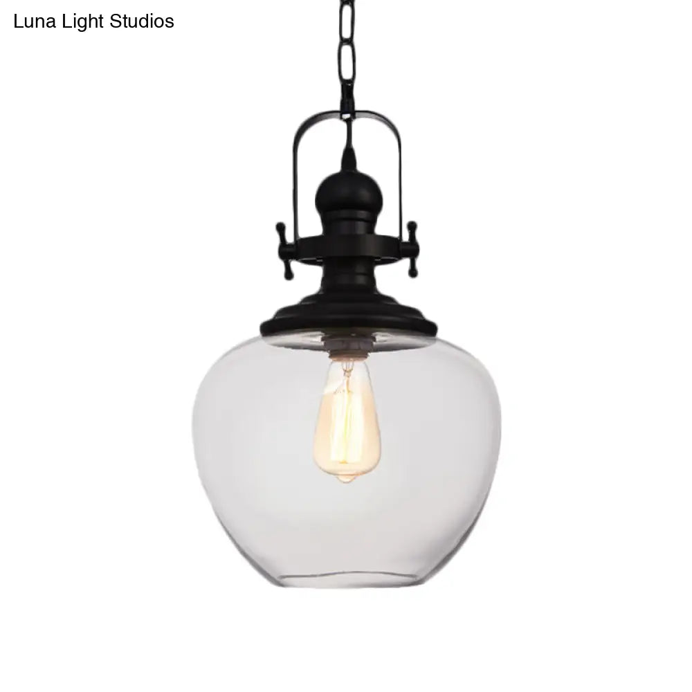 Farmhouse Clear Glass Pendant Ceiling Light - Black Globe/Urn Design With 1 For Living Room