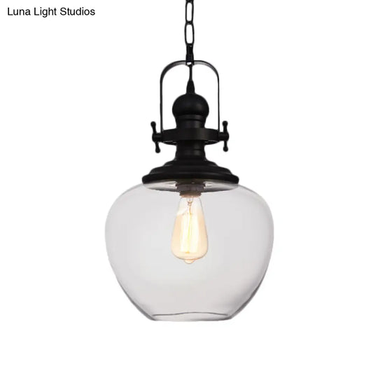 Farmhouse Clear Glass Pendant Ceiling Light - Black Globe/Urn Design With 1 For Living Room