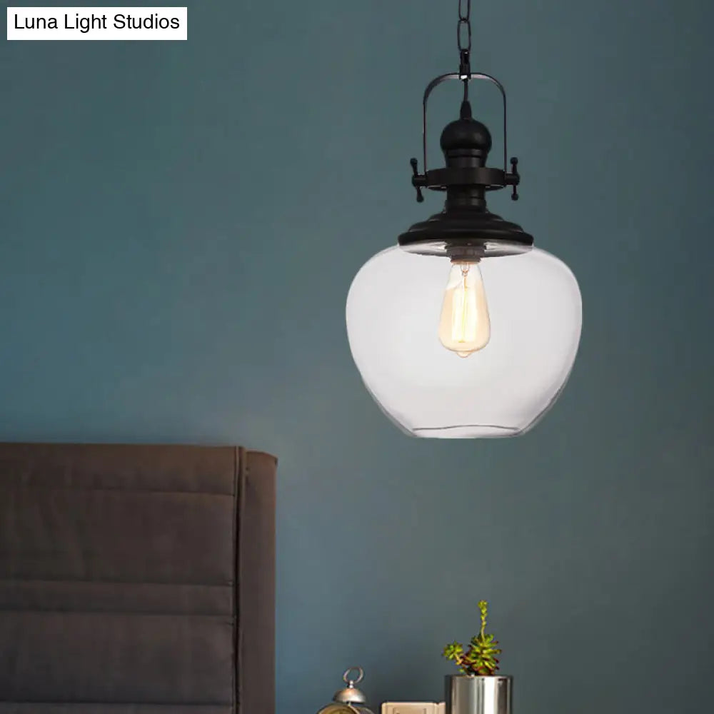 Farmhouse Style Black Globe Pendant Ceiling Light With Clear Glass - Perfect For Living Room And