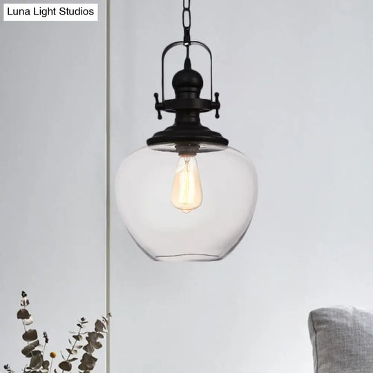 Farmhouse Style Black Globe Pendant Ceiling Light With Clear Glass - Perfect For Living Room And