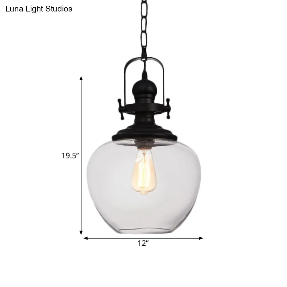Farmhouse Style Black Globe Pendant Ceiling Light With Clear Glass - Perfect For Living Room And