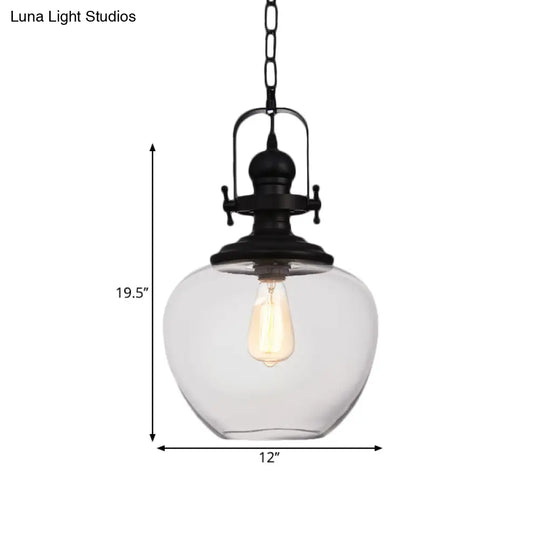 Farmhouse Style Black Globe Pendant Ceiling Light With Clear Glass - Perfect For Living Room And