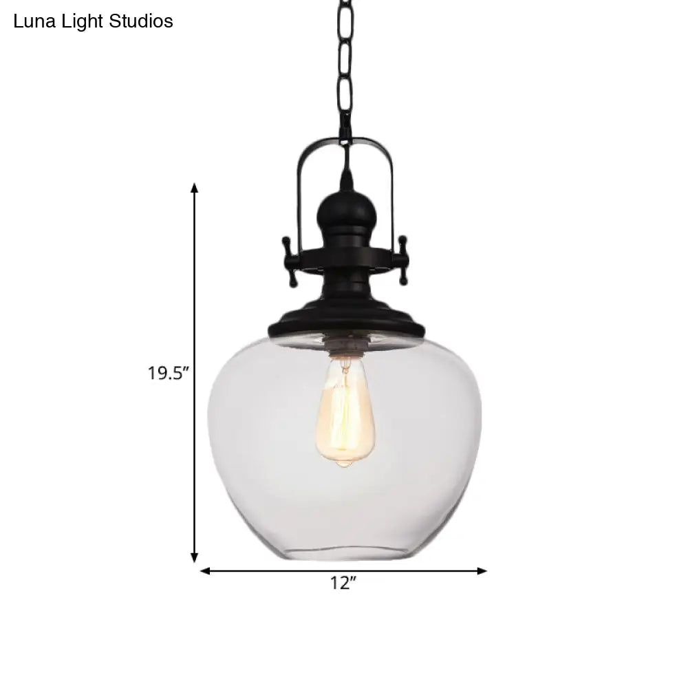 Farmhouse Clear Glass Pendant Ceiling Light - Black Globe/Urn Design With 1 For Living Room