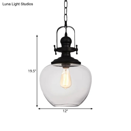 Farmhouse Clear Glass Pendant Ceiling Light - Black Globe/Urn Design With 1 For Living Room