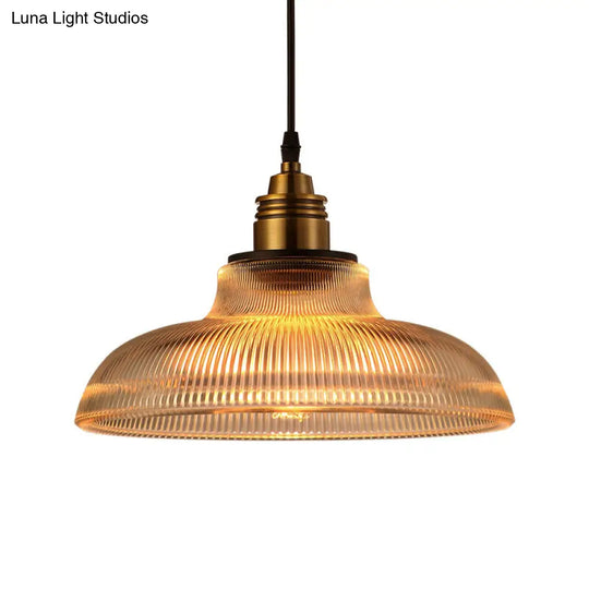 Farmhouse Ribbed Glass Brass Pendant Ceiling Light - 1 Living Room Hanging Lamp