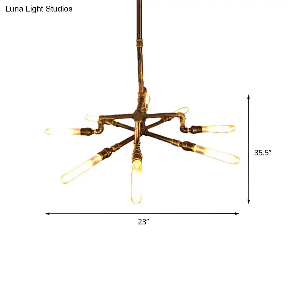 Farmhouse Style Bronze Chandelier Lamp - 8-Light Wrought Iron Pipe Ceiling Light With Rod Indoor Use