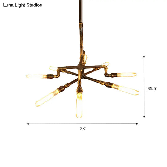 Farmhouse Style Bronze Chandelier Lamp - 8-Light Wrought Iron Pipe Ceiling Light With Rod Indoor Use