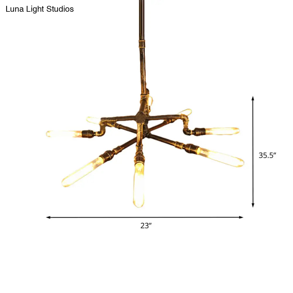 Farmhouse Style Bronze Chandelier - 8 Lights Wrought Iron Pipe Design Indoor Ceiling Fixture