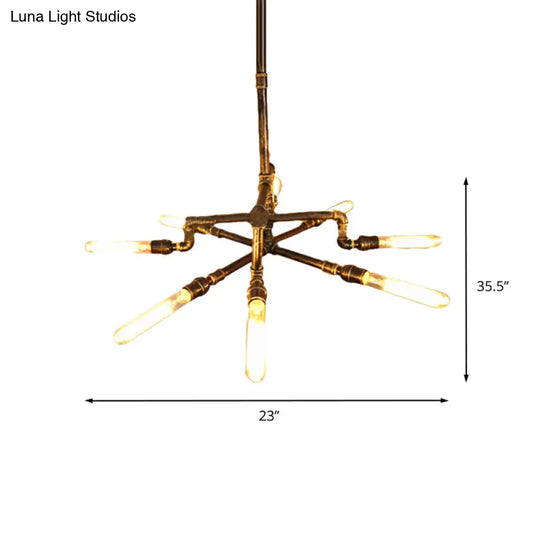 Farmhouse Style Bronze Chandelier - 8 Lights Wrought Iron Pipe Design Indoor Ceiling Fixture