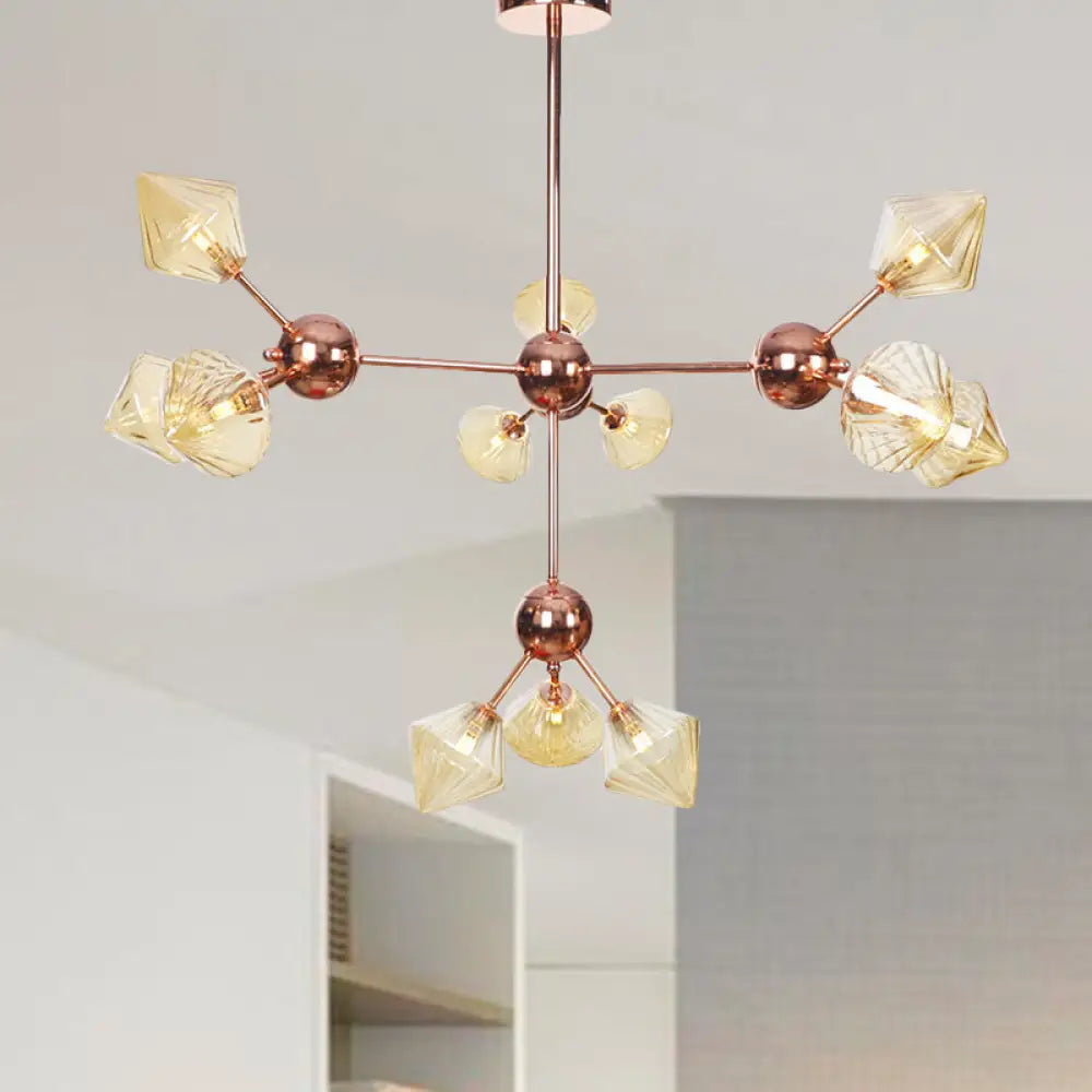 Farmhouse Style Diamond Chandelier: Amber/Clear Glass Multiple Light Options 13’/27.5’/34’