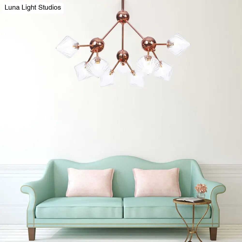 Farmhouse Style Diamond Chandelier: Amber/Clear Glass Multiple Light Options 13’/27.5’/34’ Wide