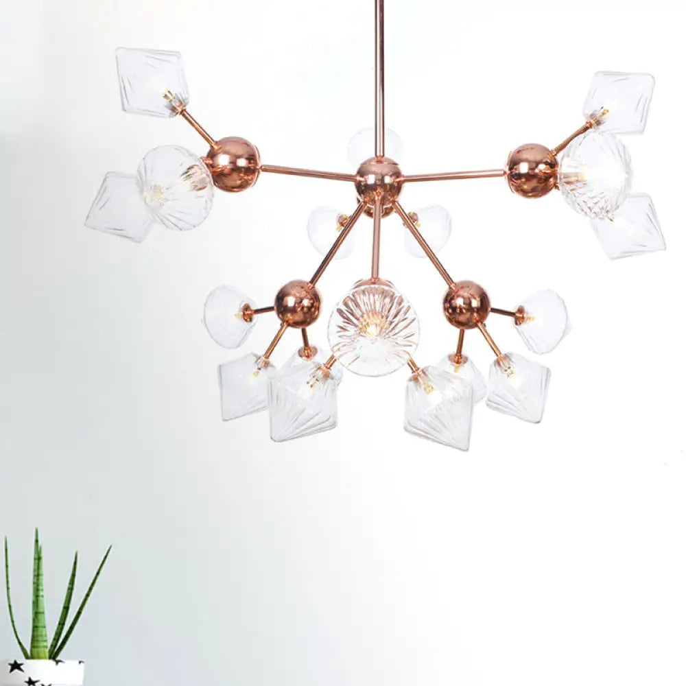 Farmhouse Style Diamond Chandelier: Amber/Clear Glass Multiple Light Options 13’/27.5’/34’