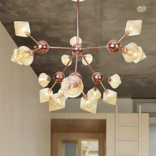 Farmhouse Style Diamond Chandelier: Amber/Clear Glass Multiple Light Options 13’/27.5’/34’