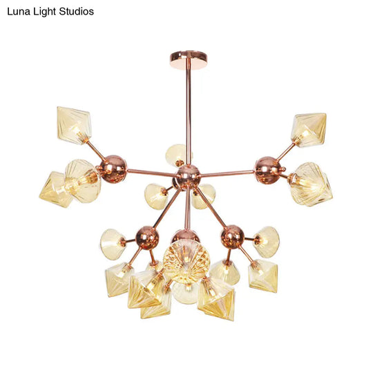 Diamond Farmhouse Chandelier Lamp - Amber/Clear Glass 3/9/12 Lights Hangs 13/27.5/34 Wide